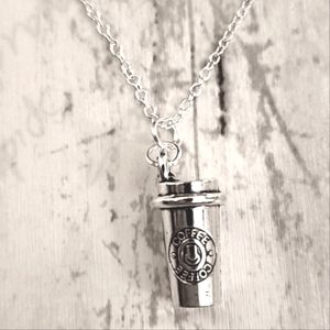 COFFEE Cup NECKLACE 925S Plated 18 inch Chain